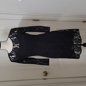 Broadway & Broome Size 0 Black Lace "Little Black Dress" Lined with Slip Dress.